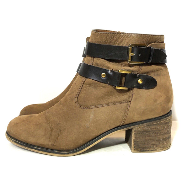 Franco Sarto Linden 2 Womens 11 Ankle Boot Brown Leather Bootie Strap Buckle - Picture 3 of 13